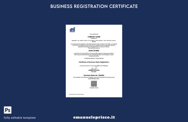 certificato stile verificato Filippine Barangay per la registrazione del nome de